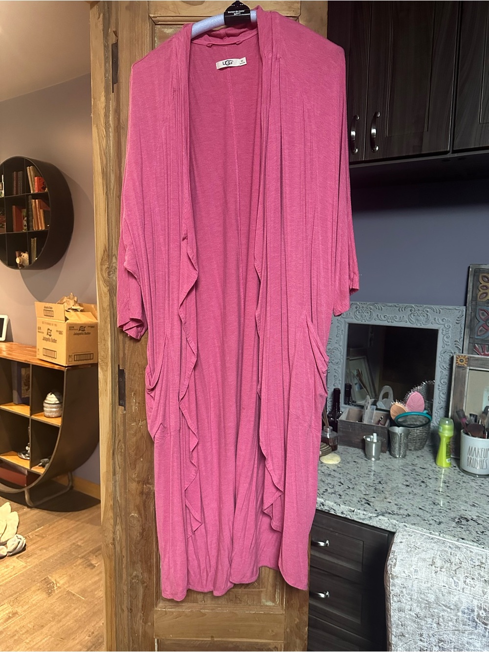 Ugg fuchsia long cardigan duster robe leisure small pockets super soft jacket